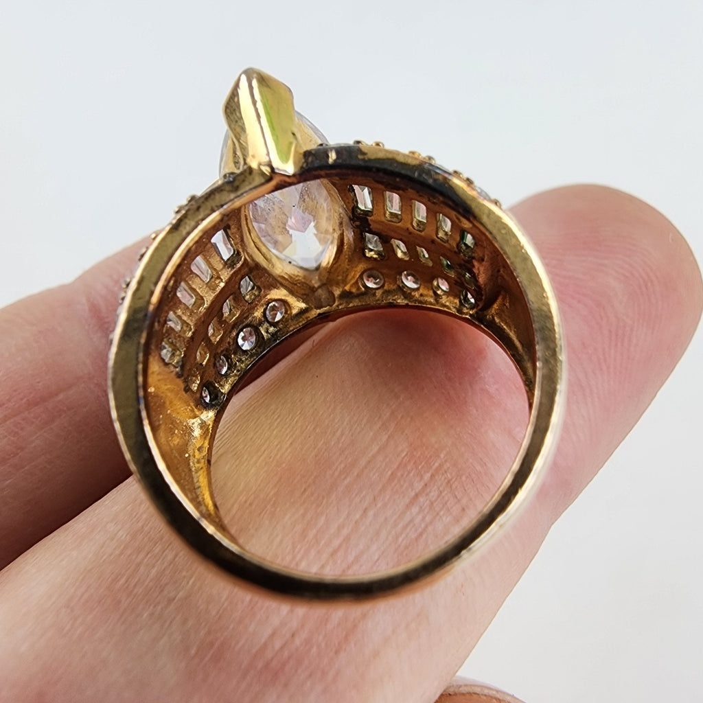 Marquise & Baguette CZ Cocktail Ring Size 6 Sterling Silver 925 Vintage