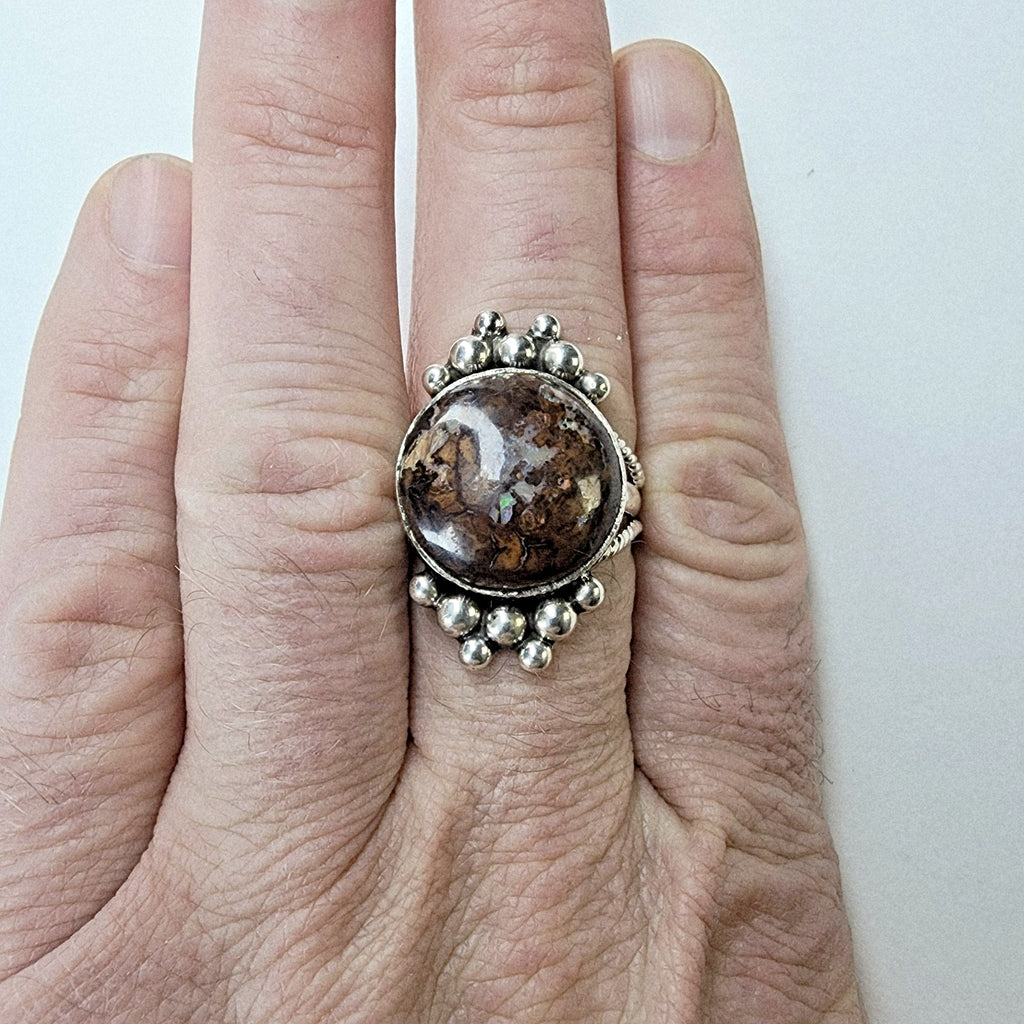 Boulder Opal Beaded Ring Size 12 Sterling Silver 925 New