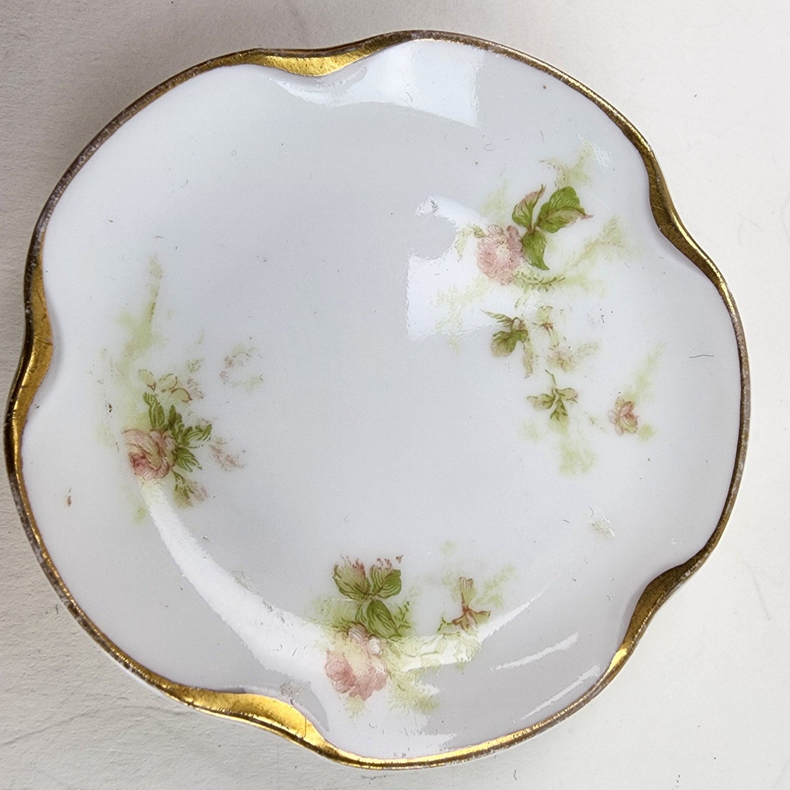 3" Porcelain Butter Pat Dish Pair Limoges France Hand Painted Vintage