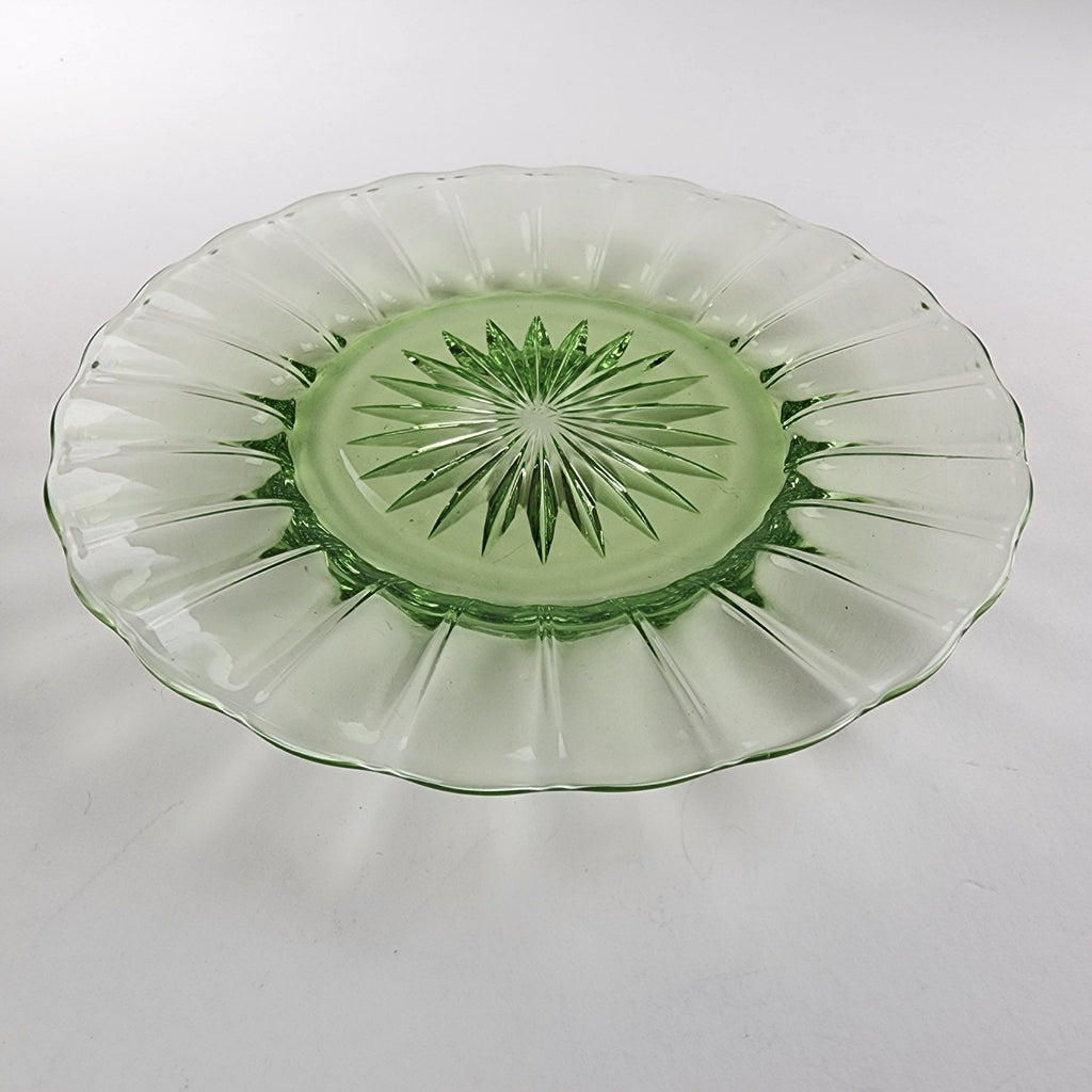 6" Heisey Ridge & Star Green Depression Glass Plate Set of 8