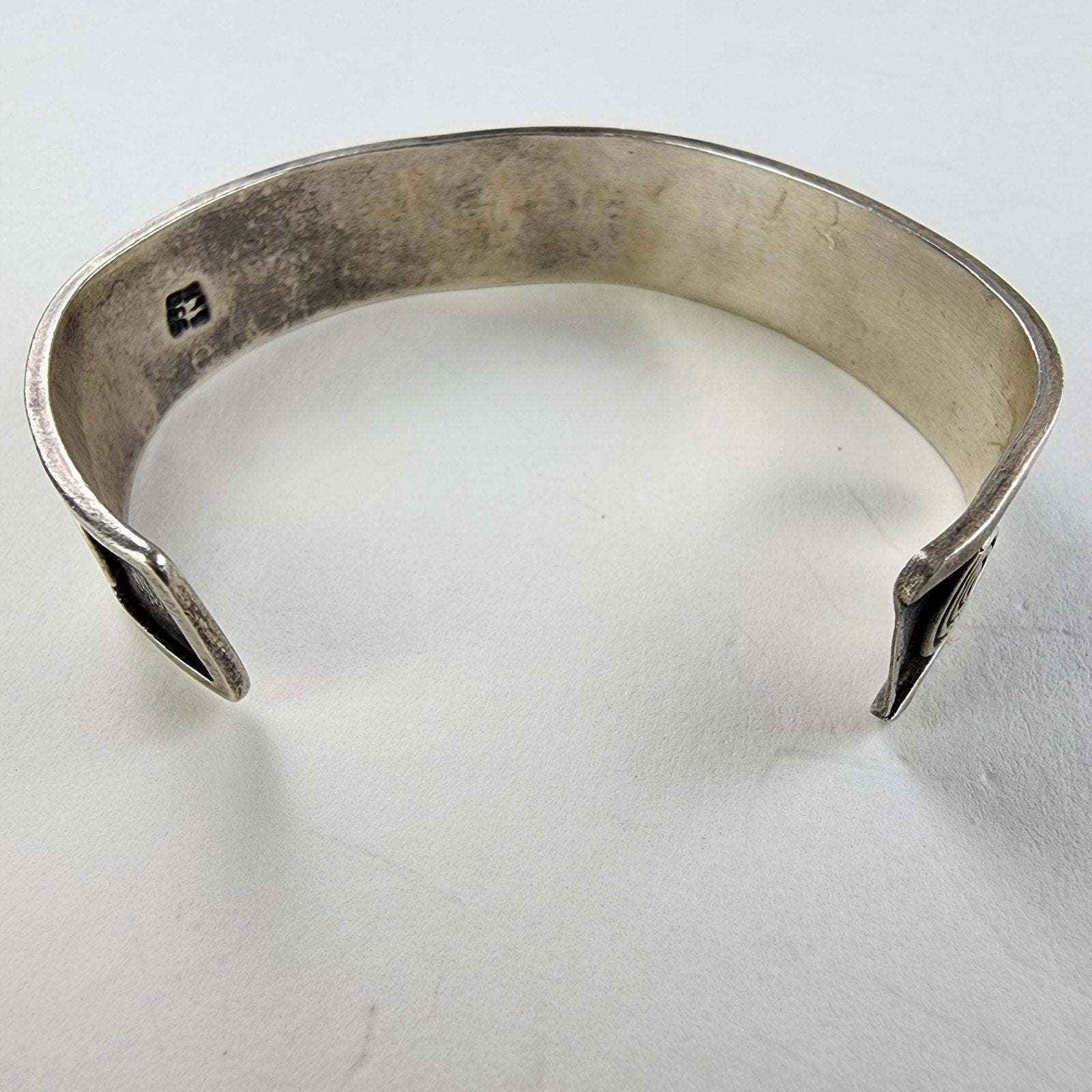 6 1/2" Peru Cuff Bracelet Pre Columbian Symbols Snake Jaguar Sterling Silver 950