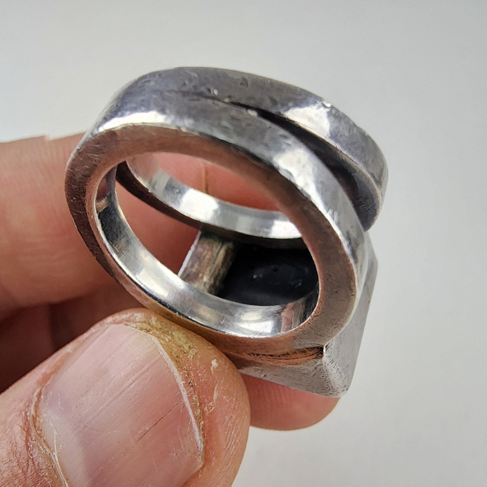 Bold Modernist Abalone Doublet Mexico Ring Size 6 1/4 Sterling Silver 925