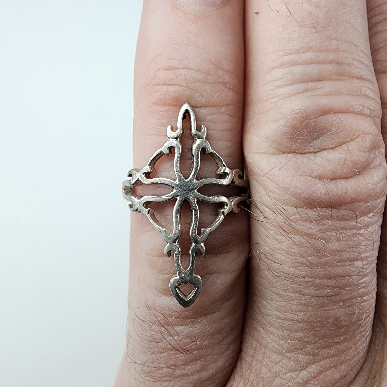 Filigree Open Cross Ring Size 6 Sterling Silver 925 Vintage