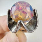 Foil Faux Opal Cabochon Ring Size 6 Sterling Silver 925 Vintage
