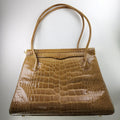 Vintage Judith Leiber Alligator Crocodile Purse Handbag Handled Day Bag Tan