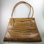 Vintage Judith Leiber Alligator Crocodile Purse Handbag Handled Day Bag Tan