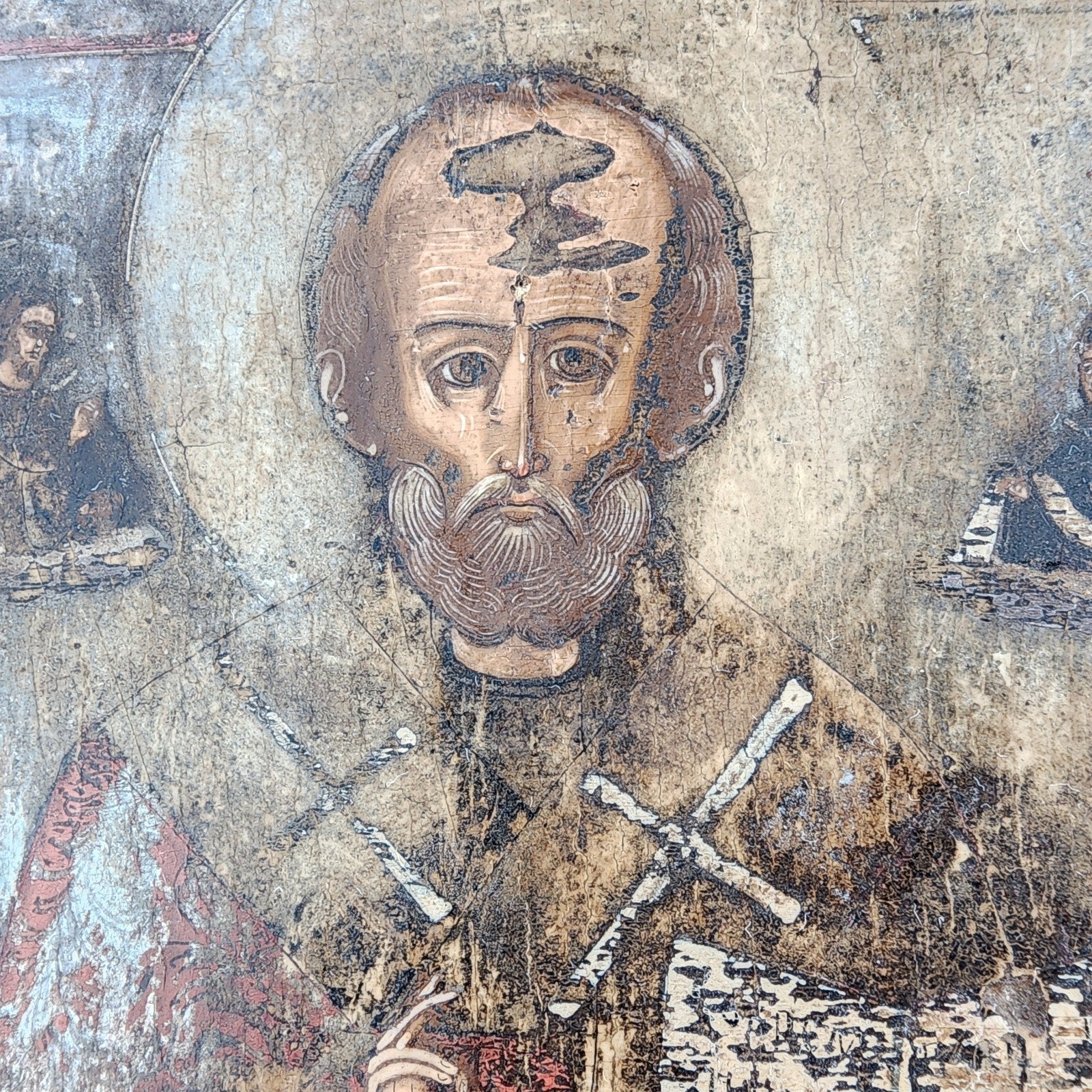 19th C Russian Icon of St Nicholas the Wonderworker Hand Painted Travel Size