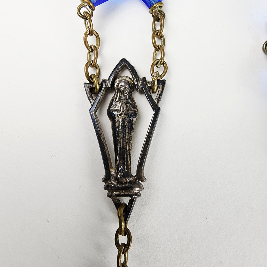 Blue Beaded Rosary Antique Christian Necklace