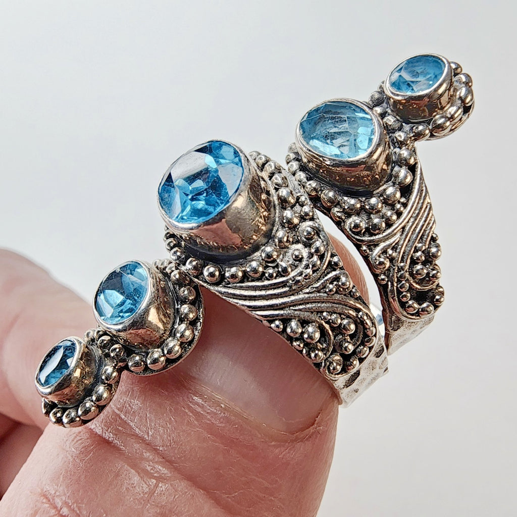 Designer Topaz Double Bypass Ring Size 7 by Sarda Sterling Silver 925 Retired