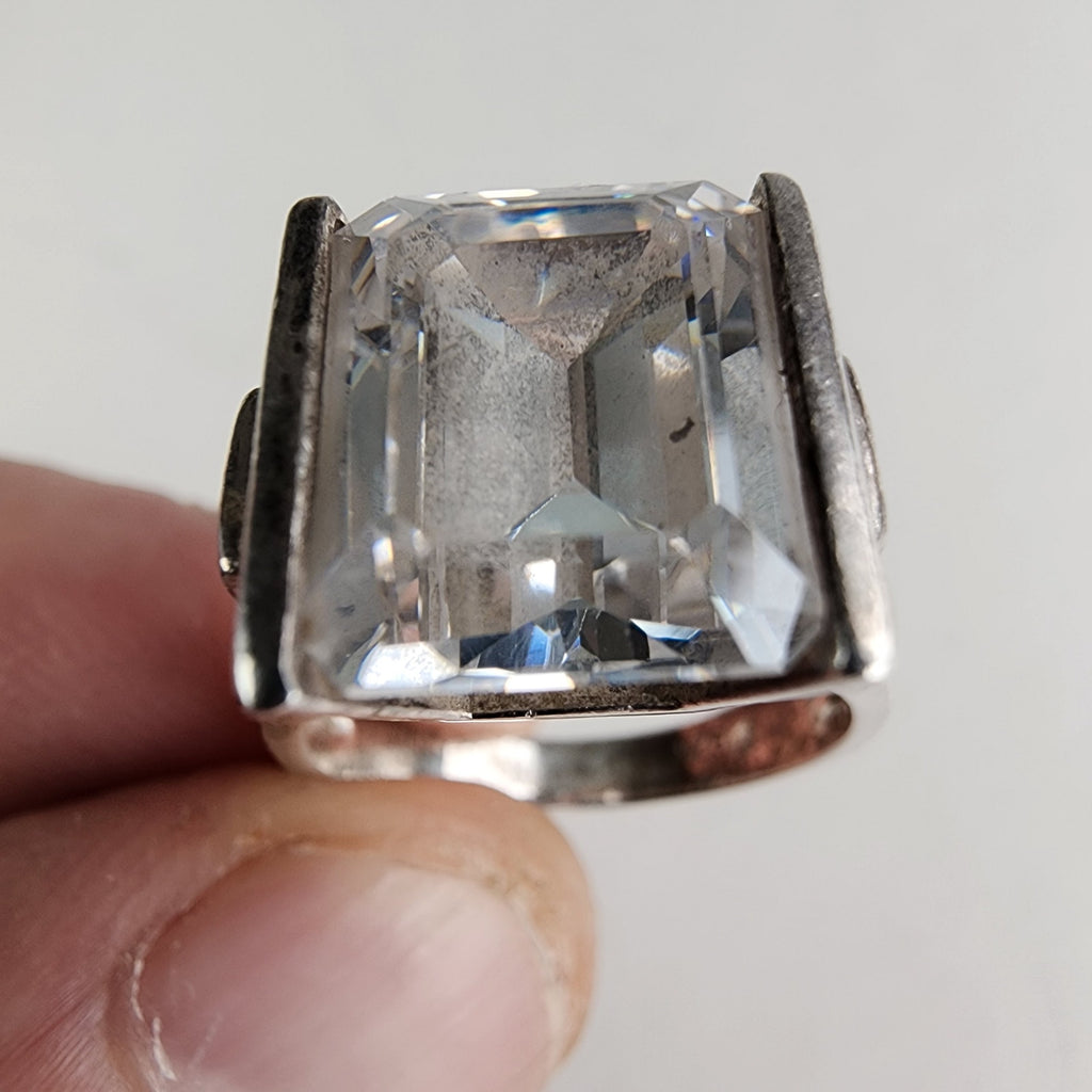Vintage Emerald Cut Cocktail Ring Size 7 in Sterling Silver 925