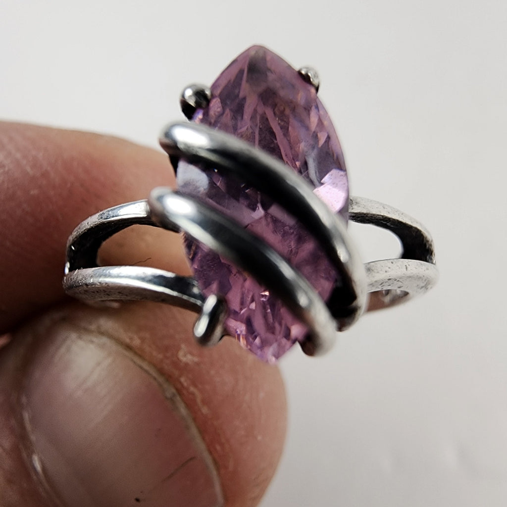 Marquise Cut Wire Wrap Pink Gemstone Ring Size 6 1/2 Sterling Silver 925 Vintage