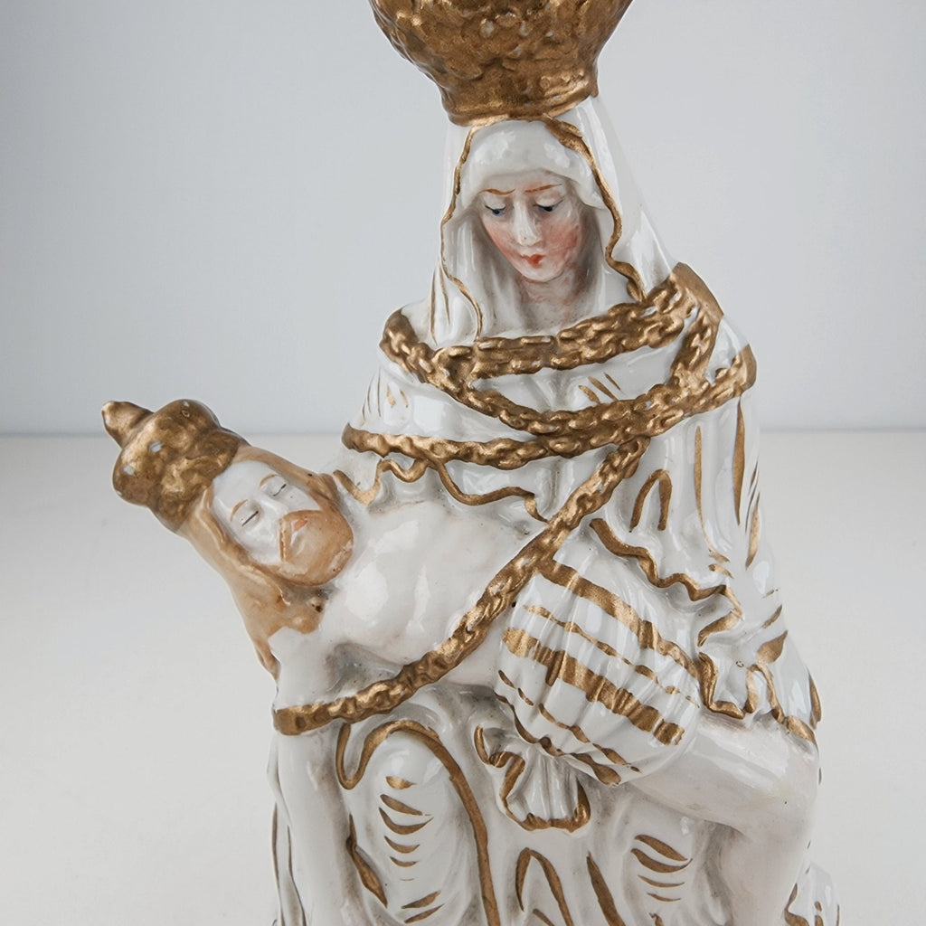 Porcelain Pieta Madonna & Child German Gold Gilt Model 7189 Virgin Mary Figurine
