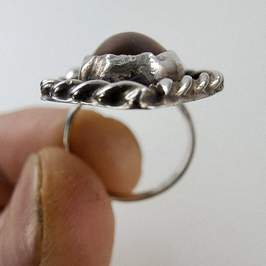 Tigers Eye Mother of Pearl Mexico Ring Size 7 3/4 Sterling Silver 925 Vintage