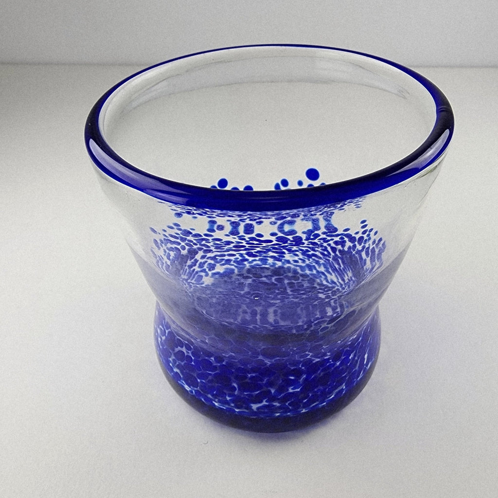 Hand Blown Blue and Clear Vase Art Glass Vessel