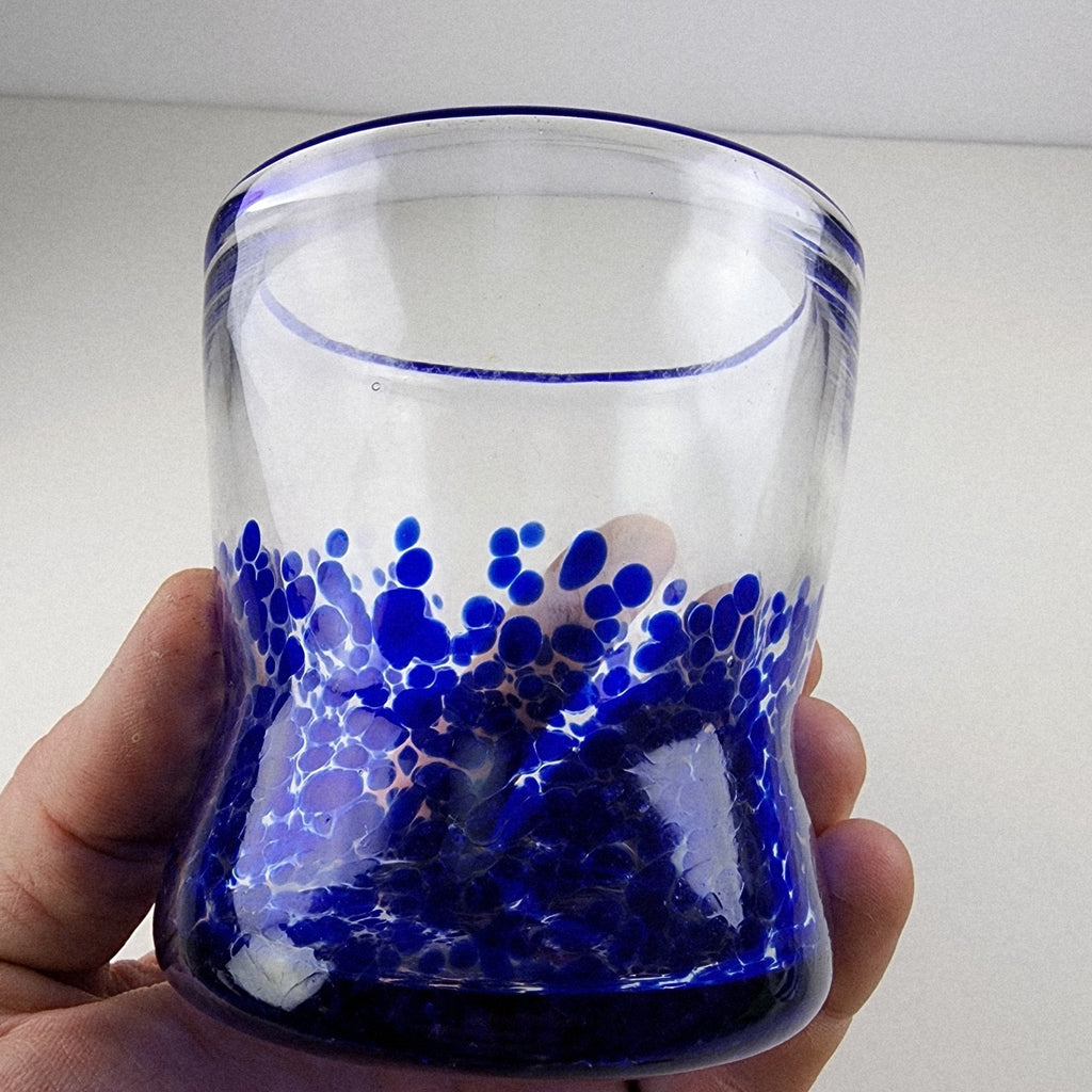 Hand Blown Blue and Clear Vase Art Glass Vessel