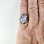 Modernist Rainbow Moonstone Cabochon Ring Size 8 Sterling Silver 925 Vintage