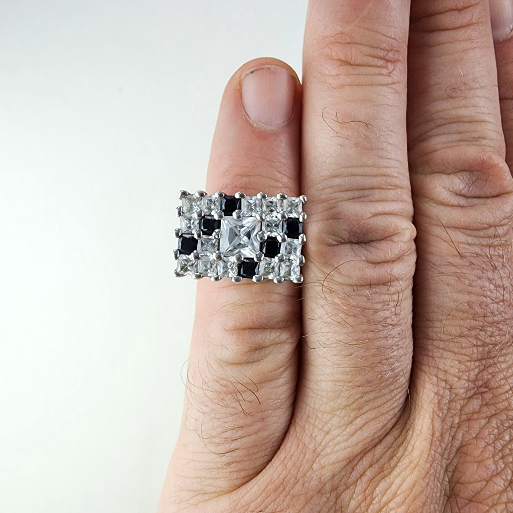 Princess Cut Gemstone Cluster Cocktail Ring Size 5 1/2 Sterling Silver 925
