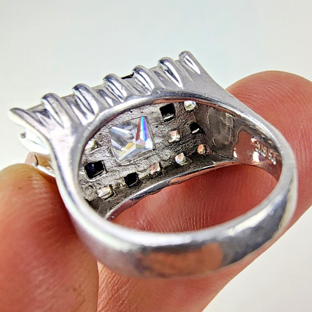 Princess Cut Gemstone Cluster Cocktail Ring Size 5 1/2 Sterling Silver 925