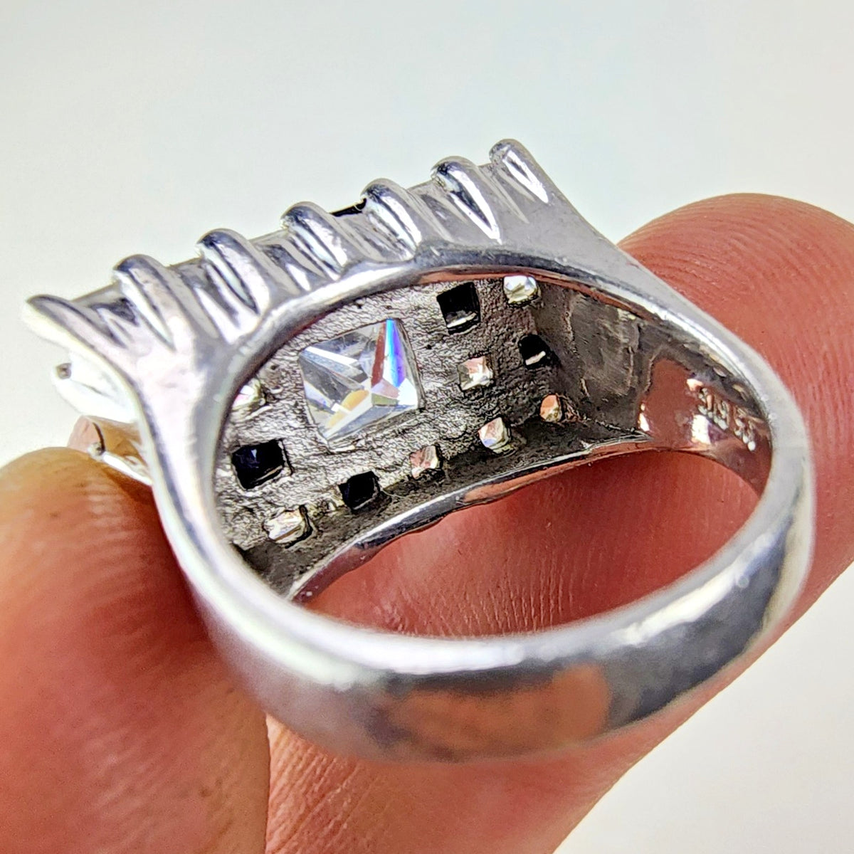 Princess Cut Gemstone Cluster Cocktail Ring Size 5 1/2 Sterling Silver 925
