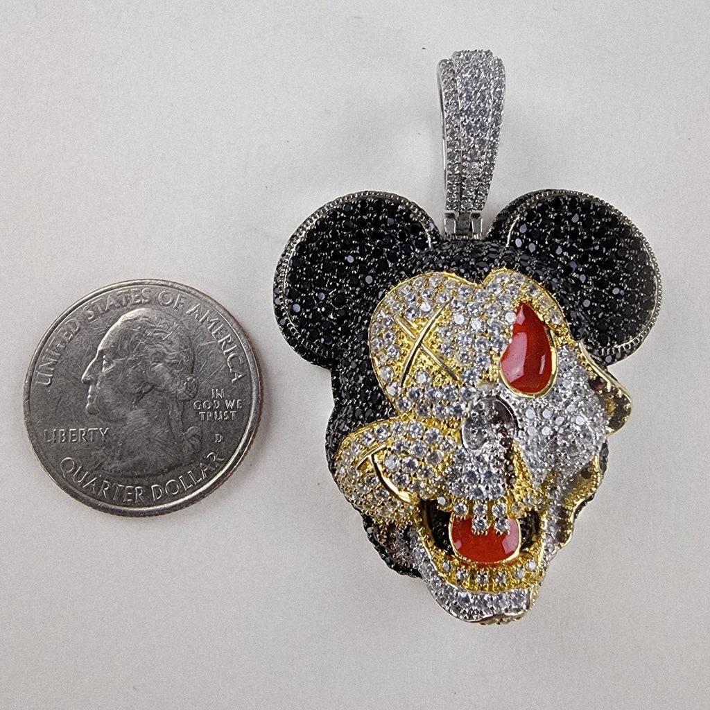 Iced Out Twisted Mickey Mouse Sterling Silver 925 Pendant New
