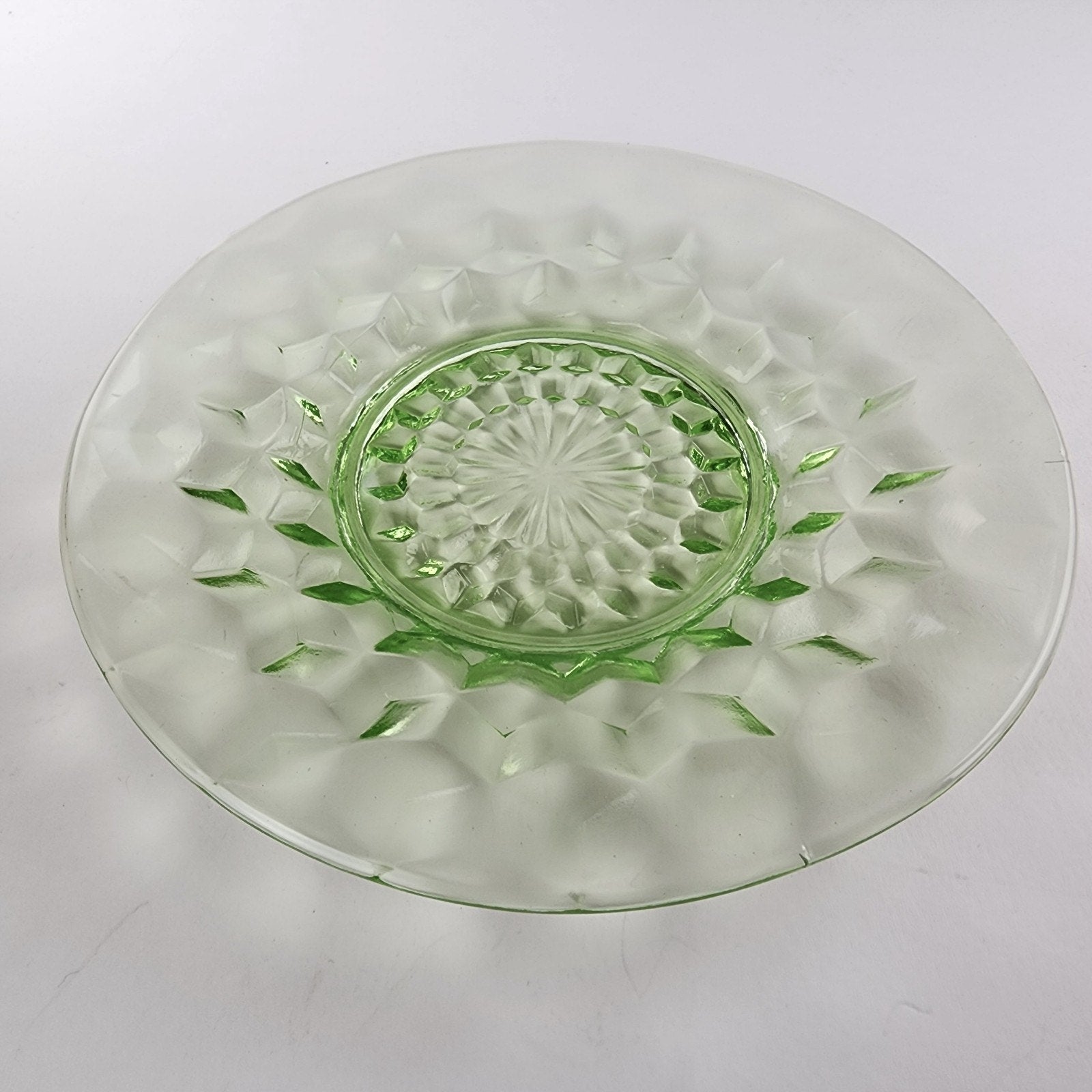 6" Block Optic UV Uranium Glow Plate Set of 4 Vintage Depression Glass