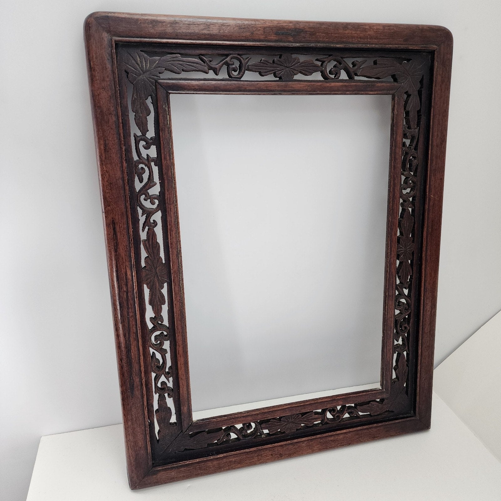 19th C Qing Chinese Painting Frame Hongmu Red Hardwood Openwork Screen Panel
