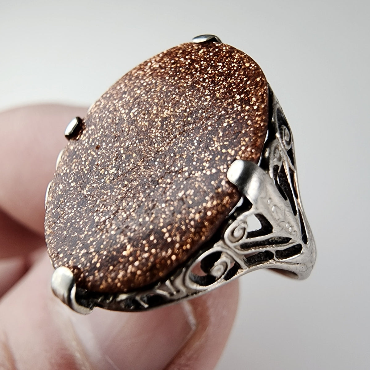 Anitque Victorian Druzy Filigree Ring Size 6 3/4 in Sterling Silver 925