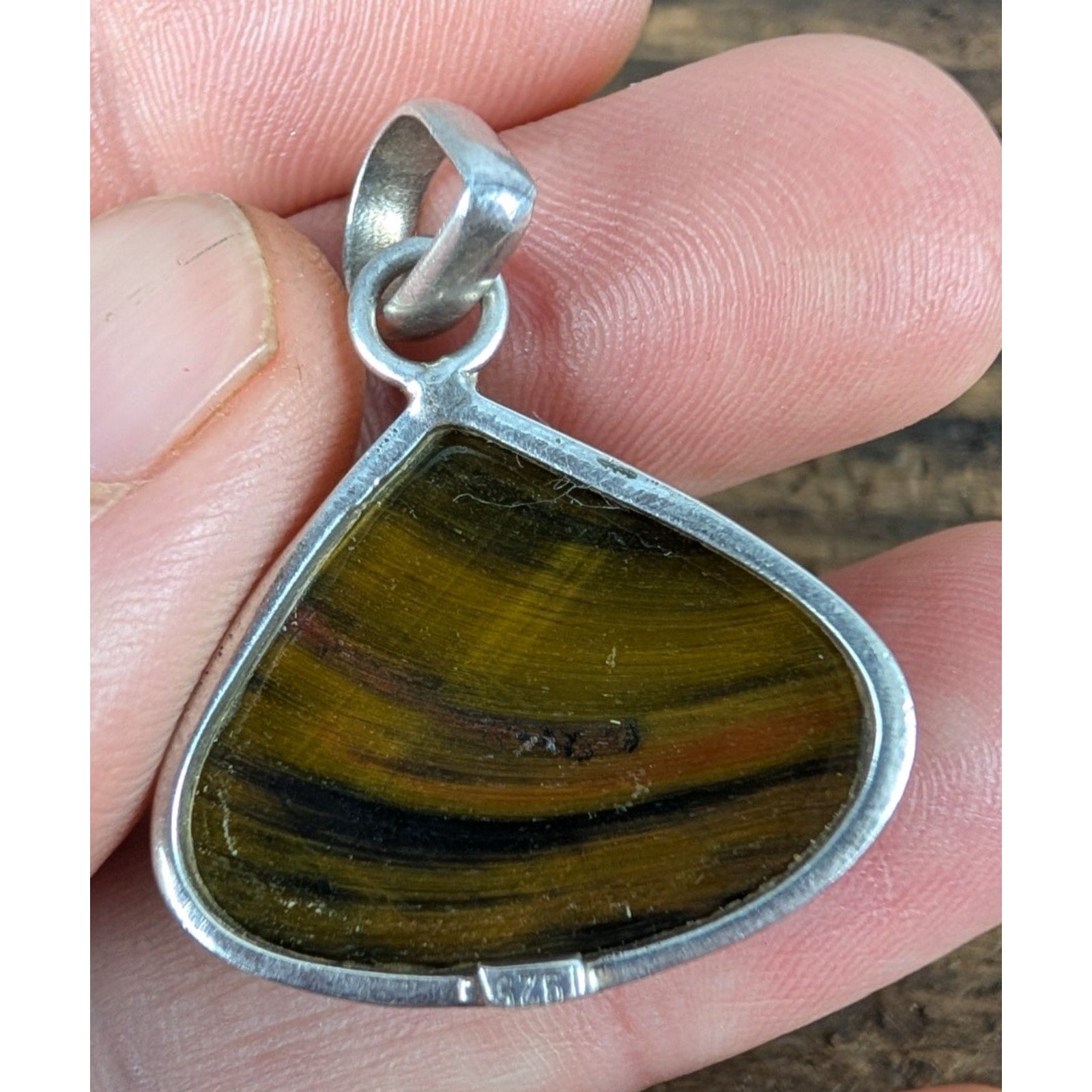 Vintage Tigers Eye Sterling Silver 925 Triangular Pendant