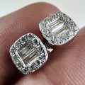 Moissanite Halo Sterling Silver 925 Stud Screwback Earrings Baguette & Round Cut