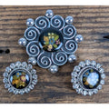Vintage Taxco Dried Flower Sterling Silver 925 Pendant and Earring Set