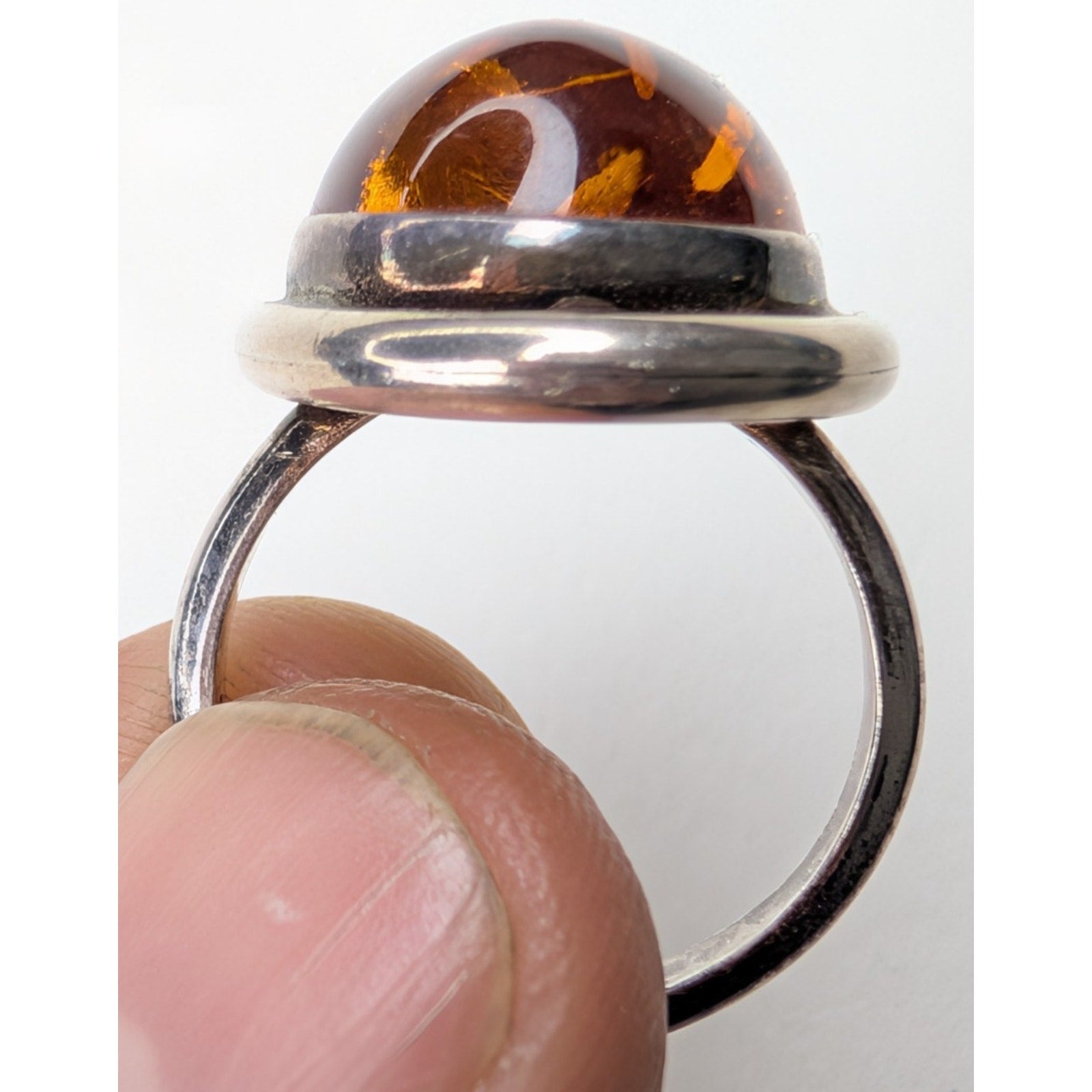 Modernist Baltic Amber Sterling Silver 925 Ring Size 8 1/2 Vintage