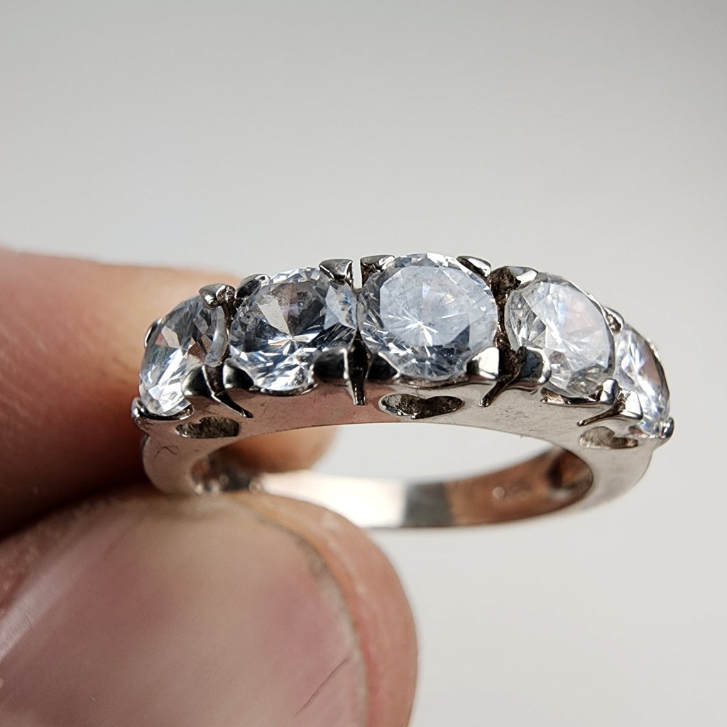 Sterling Silver 925 Four Stone Heart Ring Size 6 Vintage