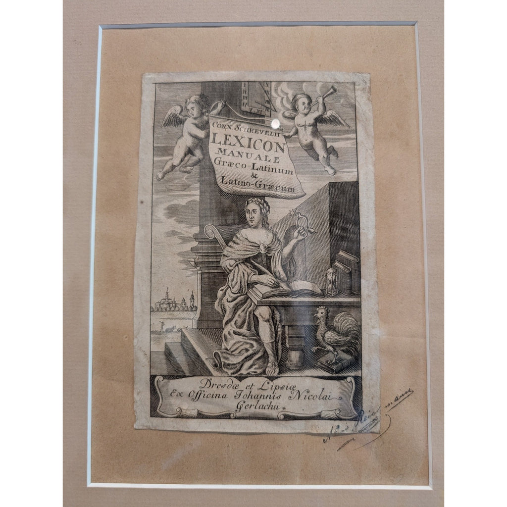 1670 Cornelius Schrevelius Lexicon Manuale Title Page Signed and Framed