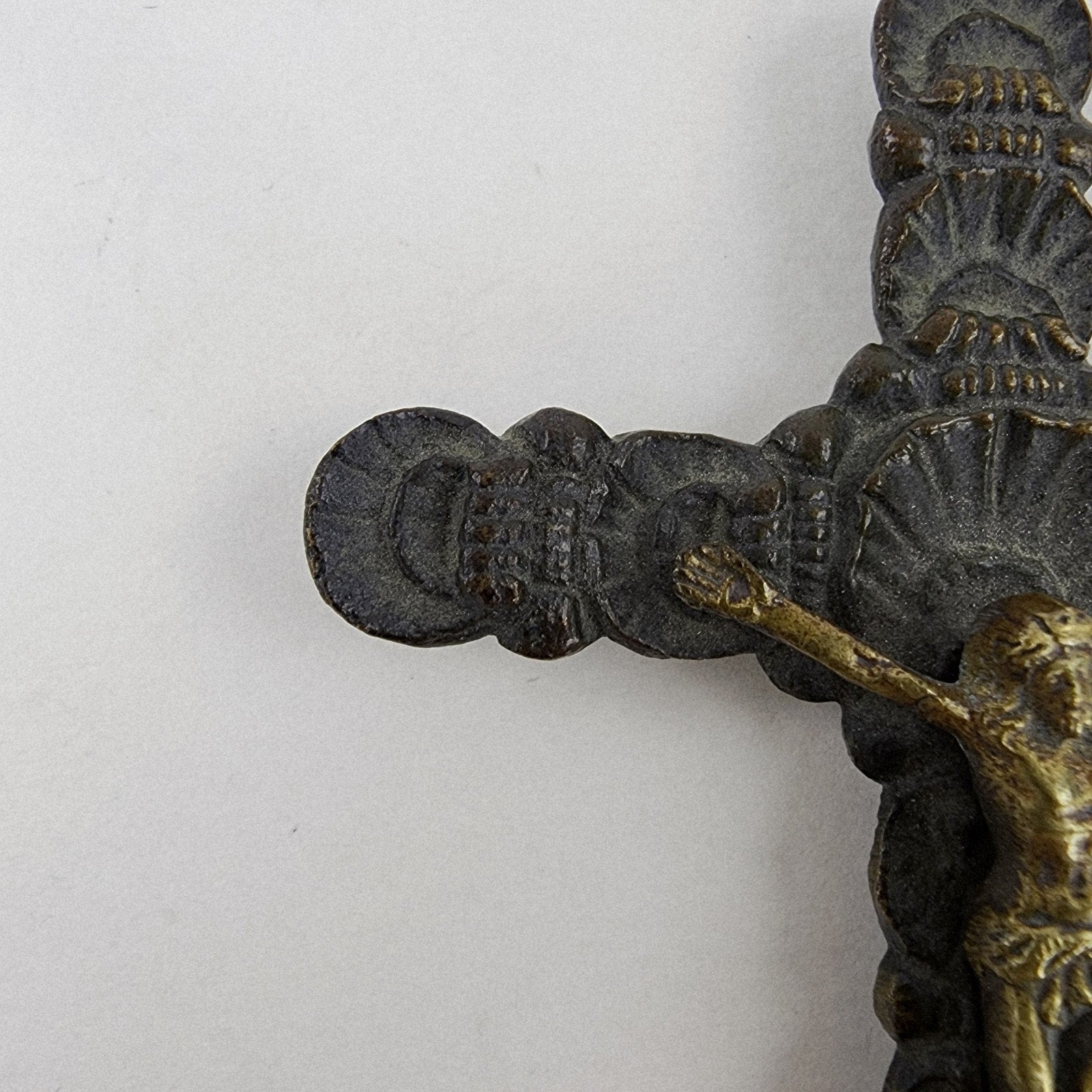 18/19th C Spanish Colonial Bronze Crucifix Antique Brass Cross 5"