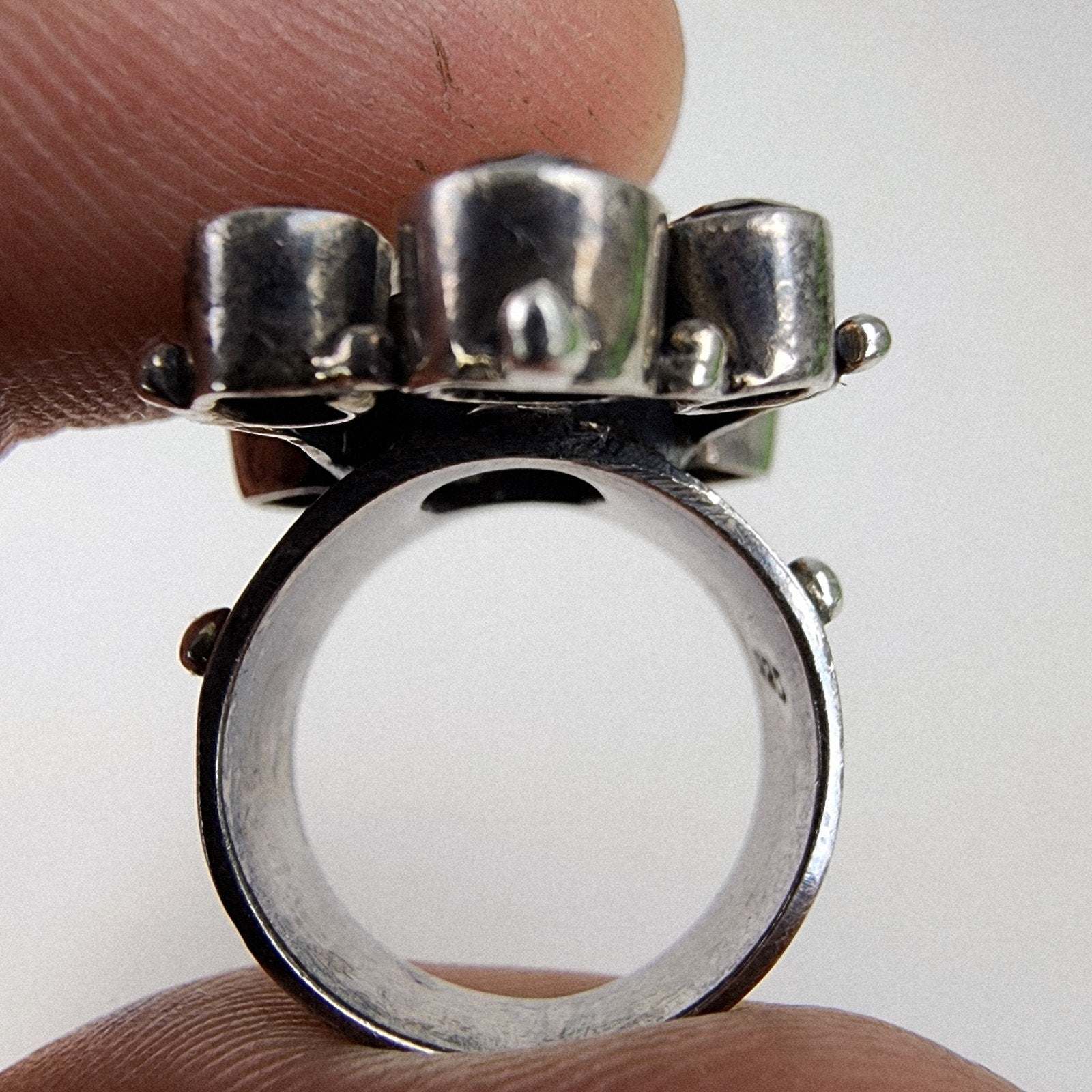 Rainbow Moonstone Gemstone Cluster Ring Size 6 3/4 Sterling Silver 925 Vintage