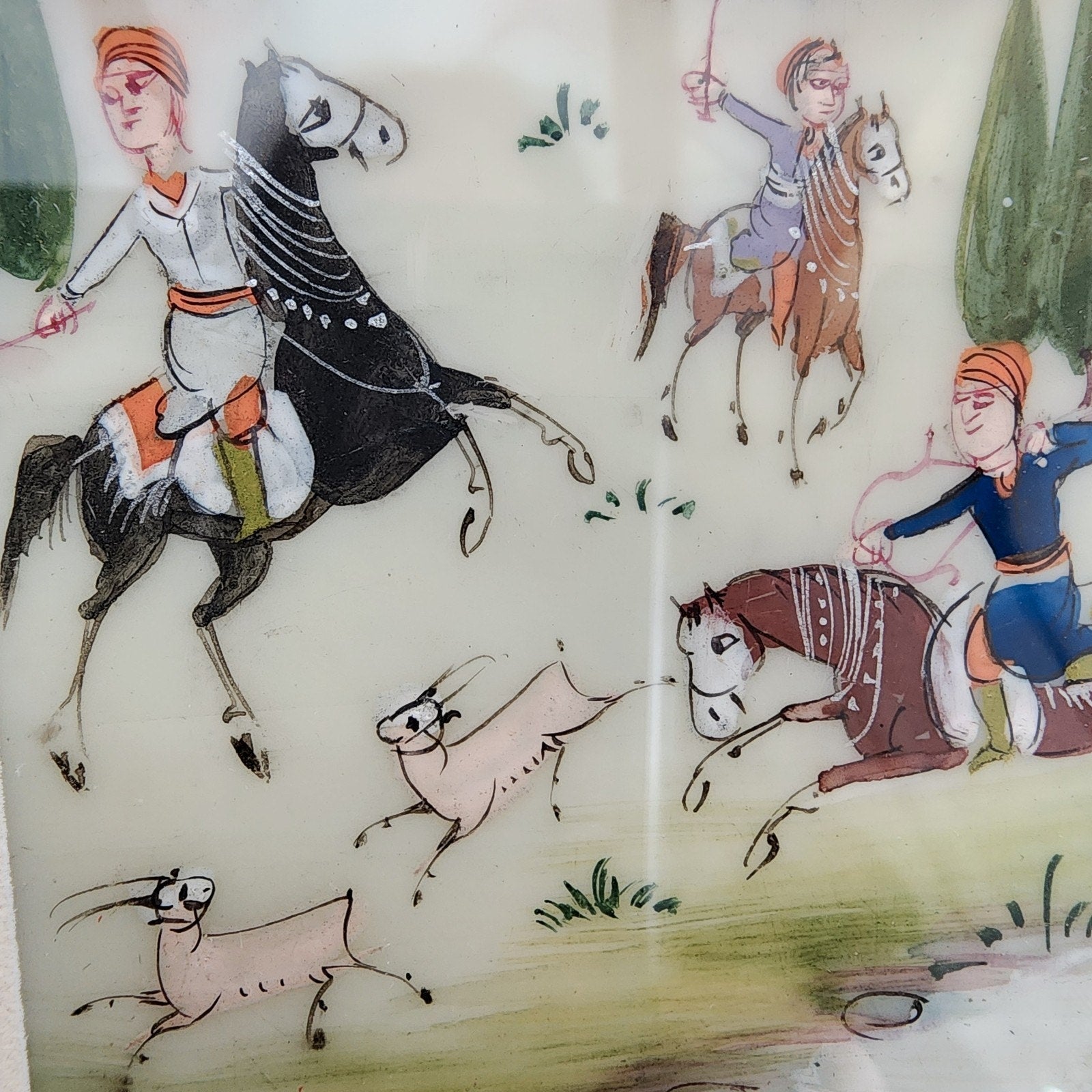Miniature Persian Painting of The Hunt on Celluloid Framed MCM