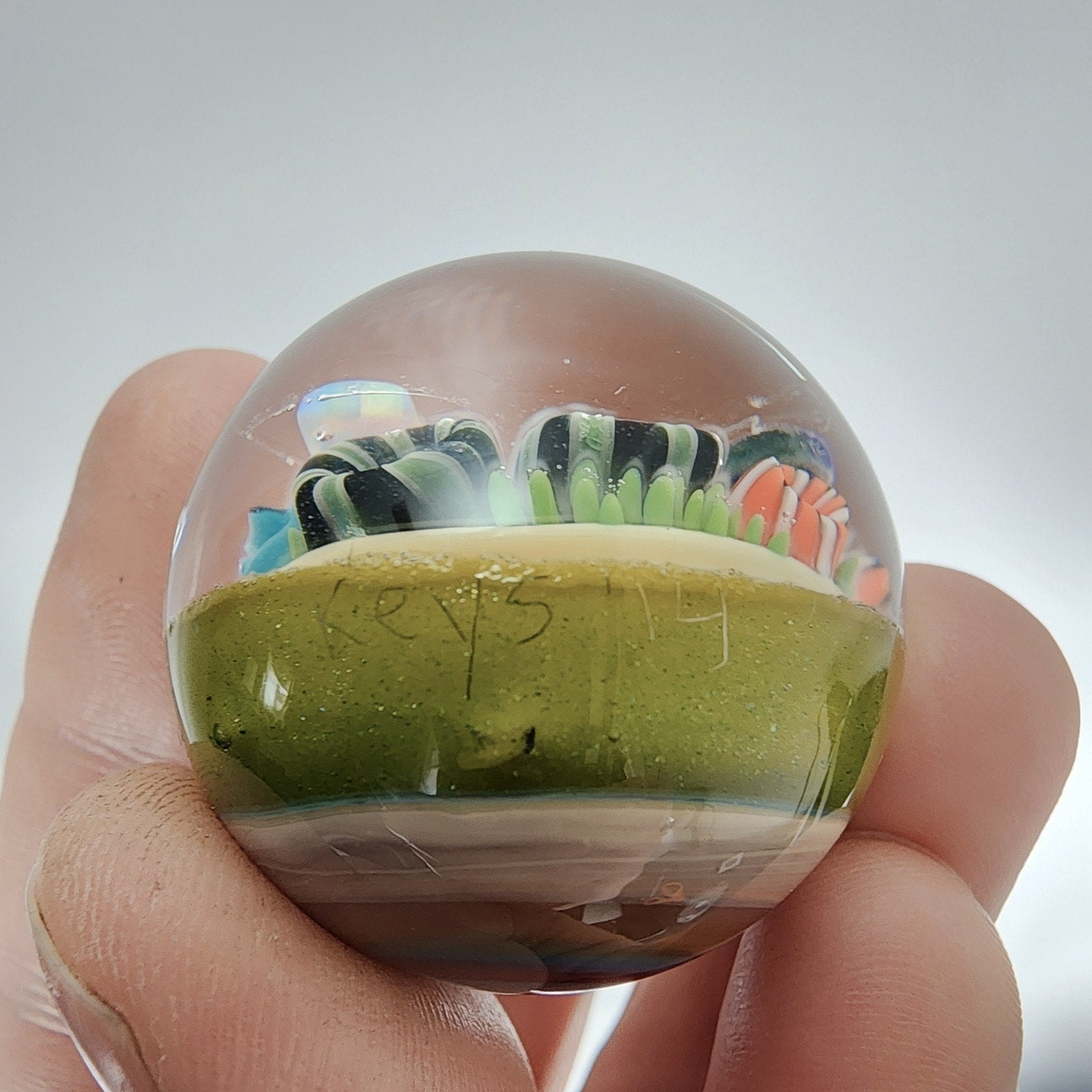 Keys Glass 32mm Coral Reef Marble with Opal Accents Signed 2014 Boro