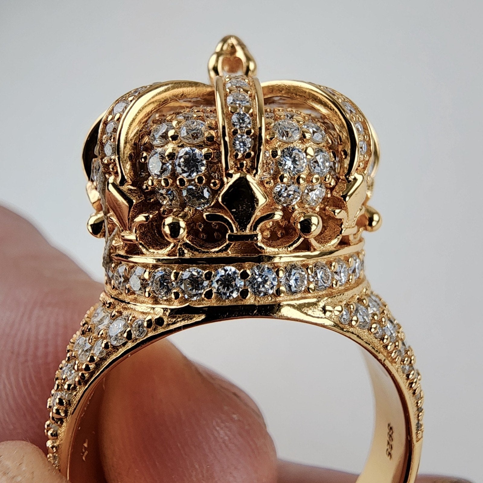 Moissanite Crown Sterling Silver 925 Ring Size 12 Gold Finish New 20g Iced Out