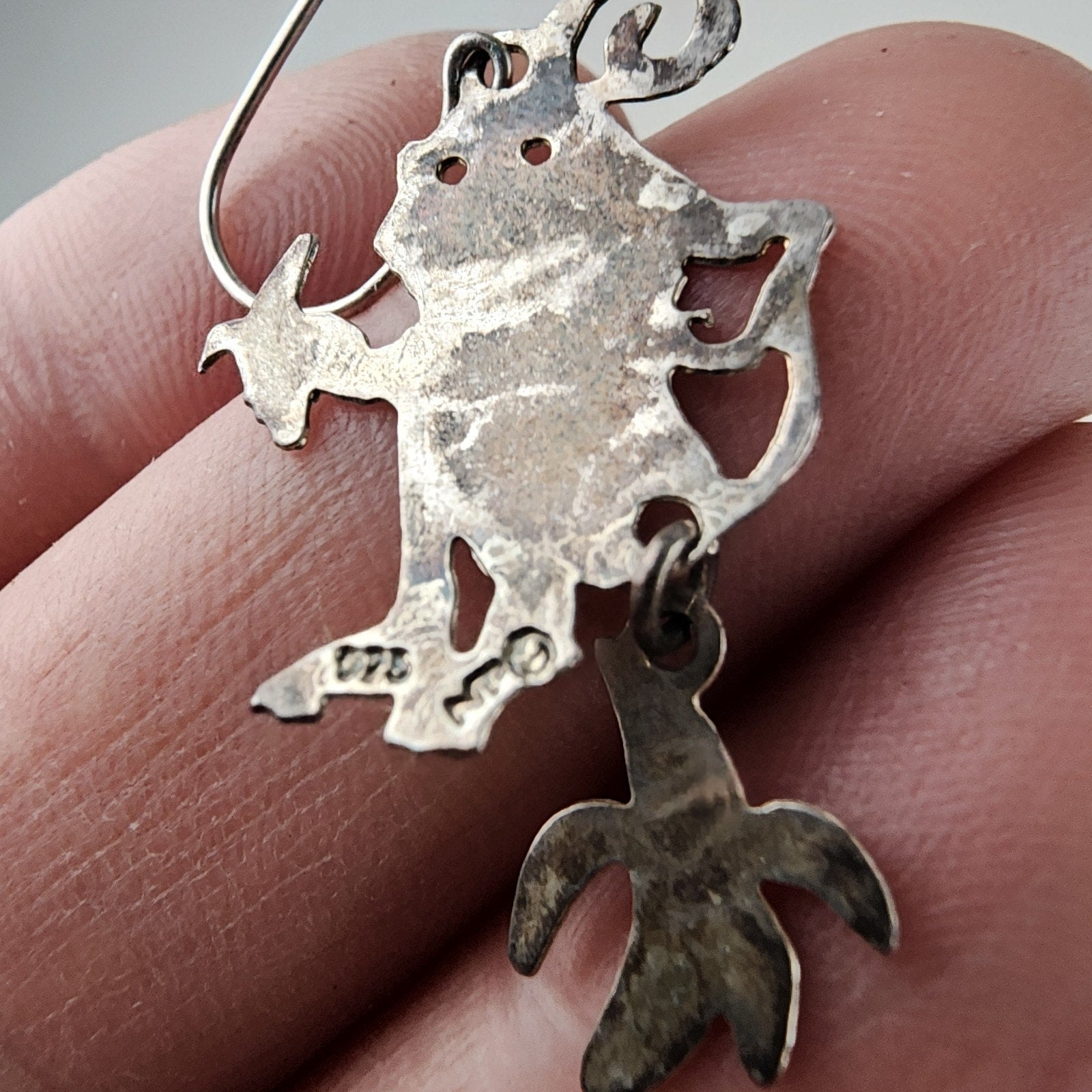 Designer Monkey with Banana Sterling Silver 925 Dangle Earrings