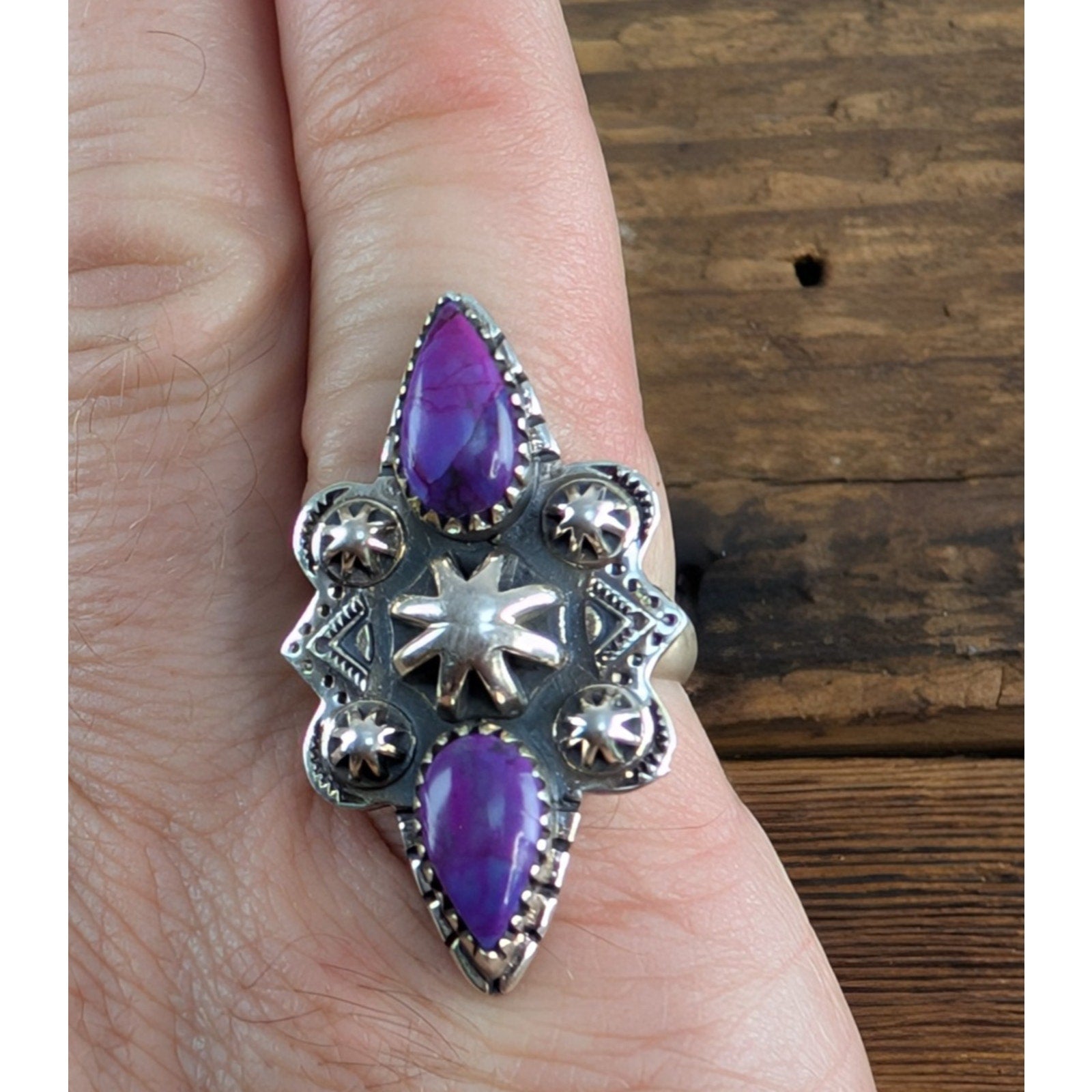 Purple Mohave Turquoise Stamped Sterling Silver 925 Adjustable Ring Size 6 to 11