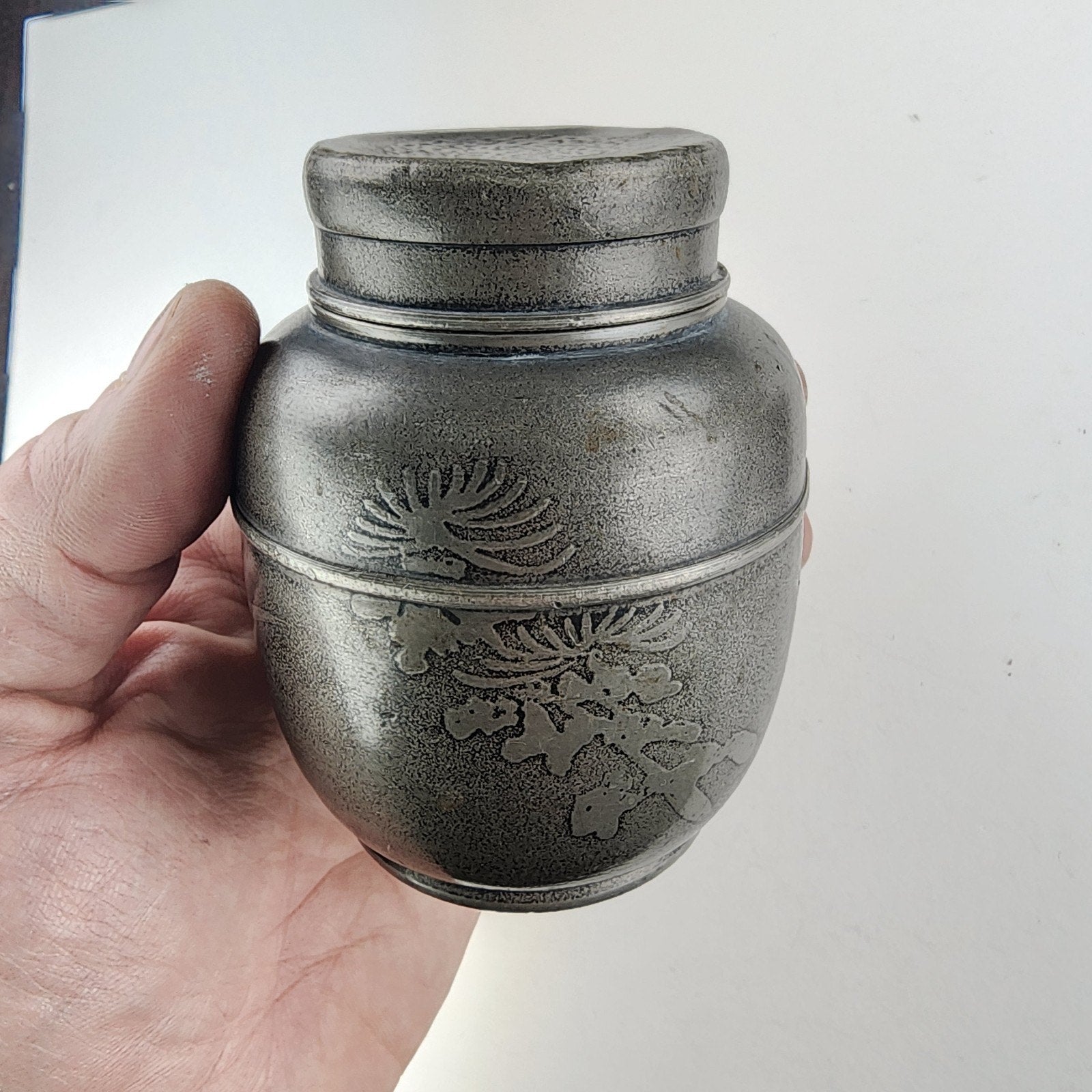 Satsuma Japanese Tin Pewter Tea Caddy Jar Signed Antique Suzuhan