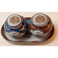 Japanese IMARI Hand Painted Porcelain Salt & Pepper Condiment Jars and Tray