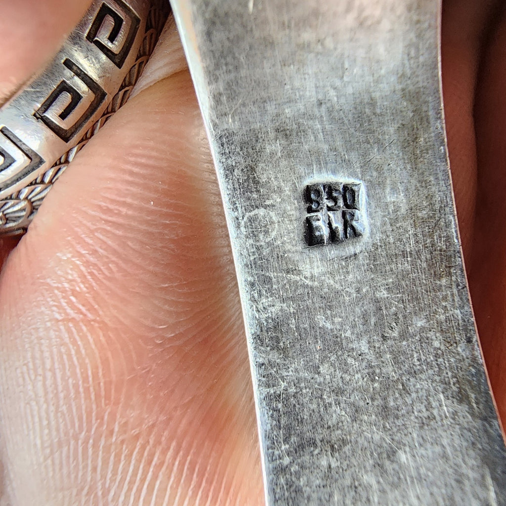 6 1/2" Peru Cuff Bracelet Pre Columbian Symbols Snake Jaguar Sterling Silver 950