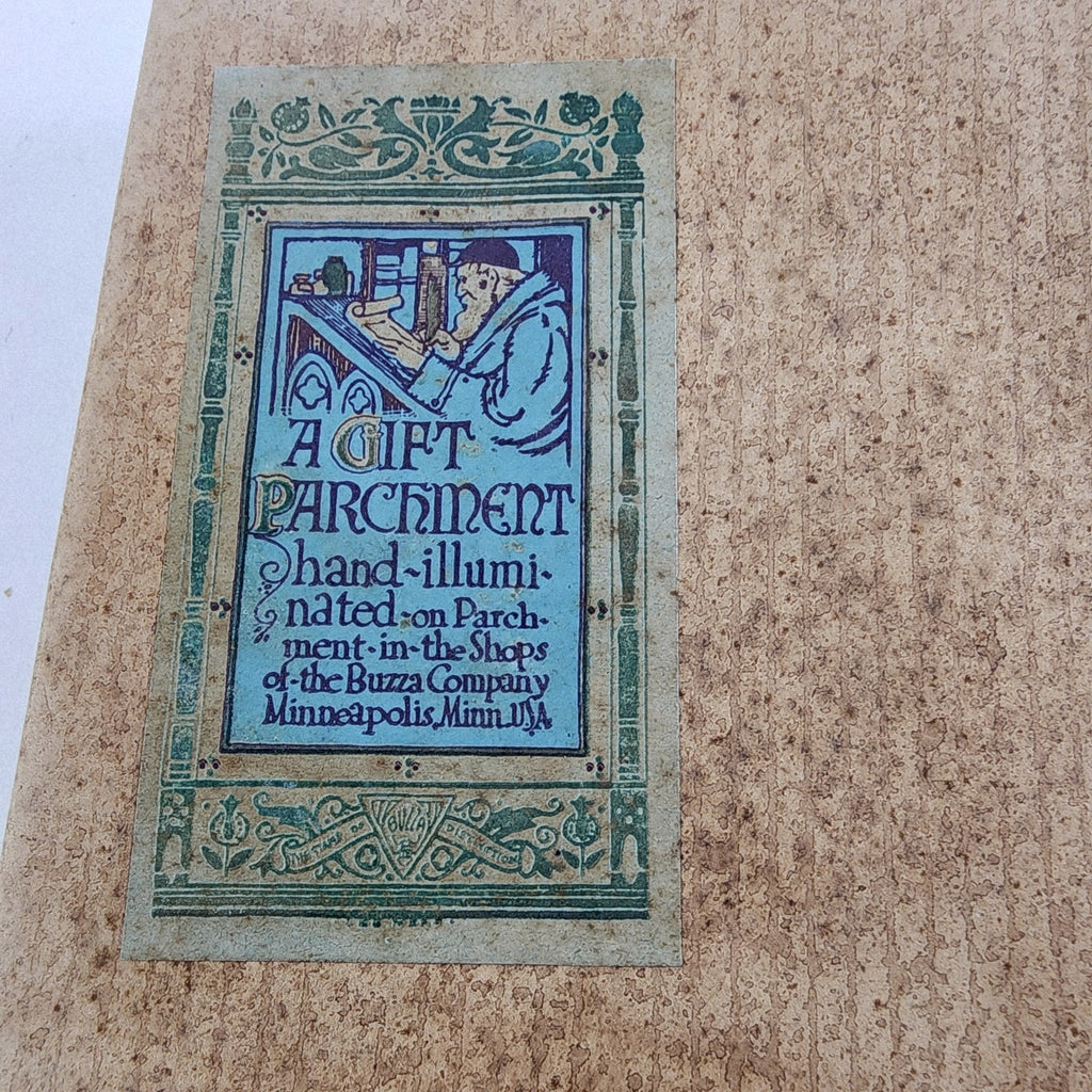 Hand Illuminated Gilded Devotional Parchment Print to Son Original Box Antique