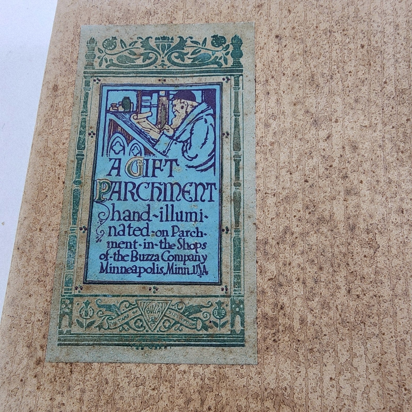 Hand Illuminated Gilded Devotional Parchment Print to Son Original Box Antique