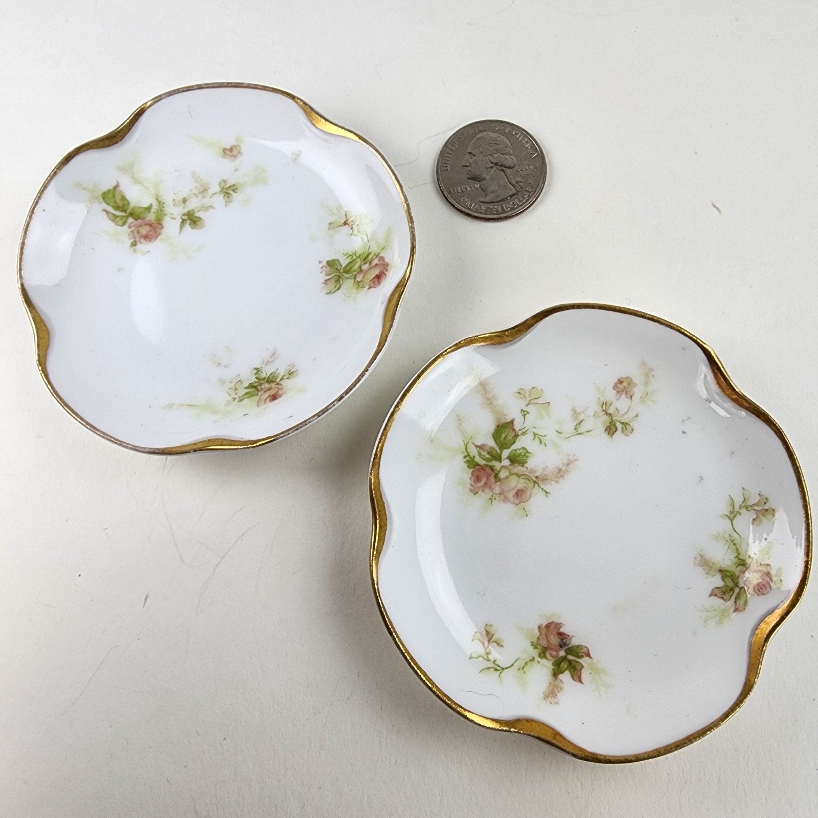 3" Porcelain Butter Pat Dish Pair Limoges France Hand Painted Vintage