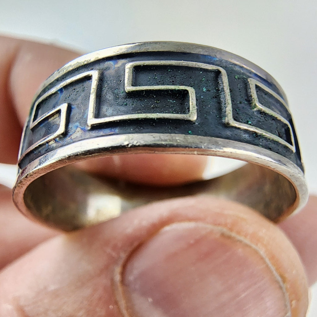 Greek Key Pattern Band Ring Size 14 1/2 Sterling Silver 925 Vintage