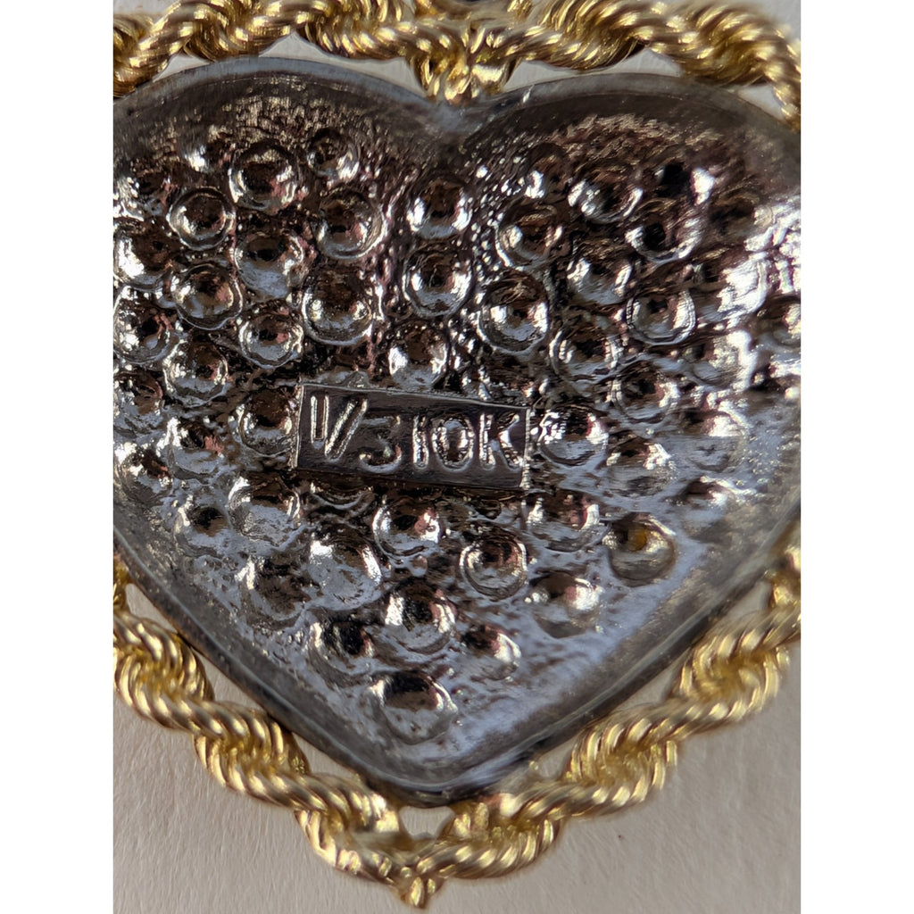 10K Yellow Gold Heart Sterling Silver 925 Pendant Vintage Peru 2.55g