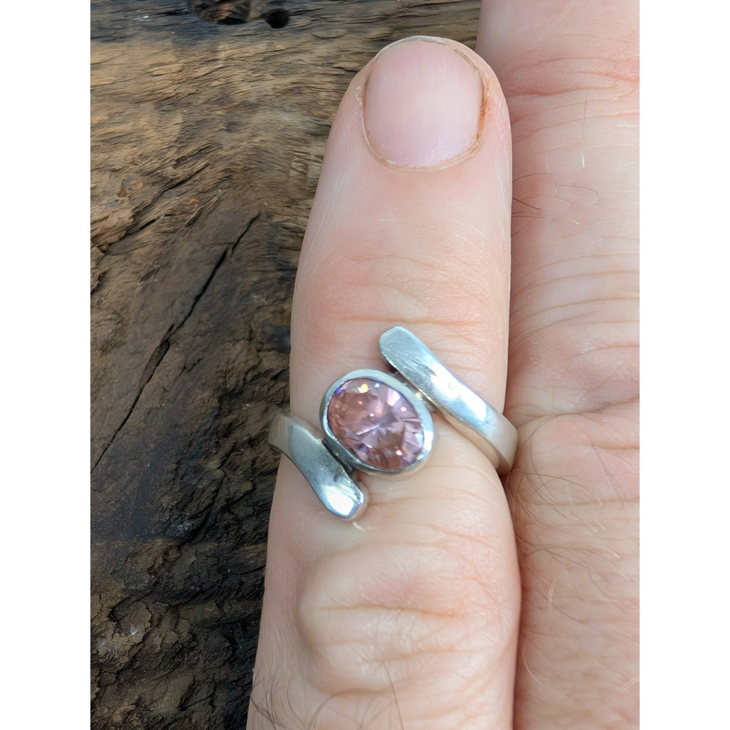 Modernist Amethyst Bypass Sterling Silver 925 Ring Size 4 3/4