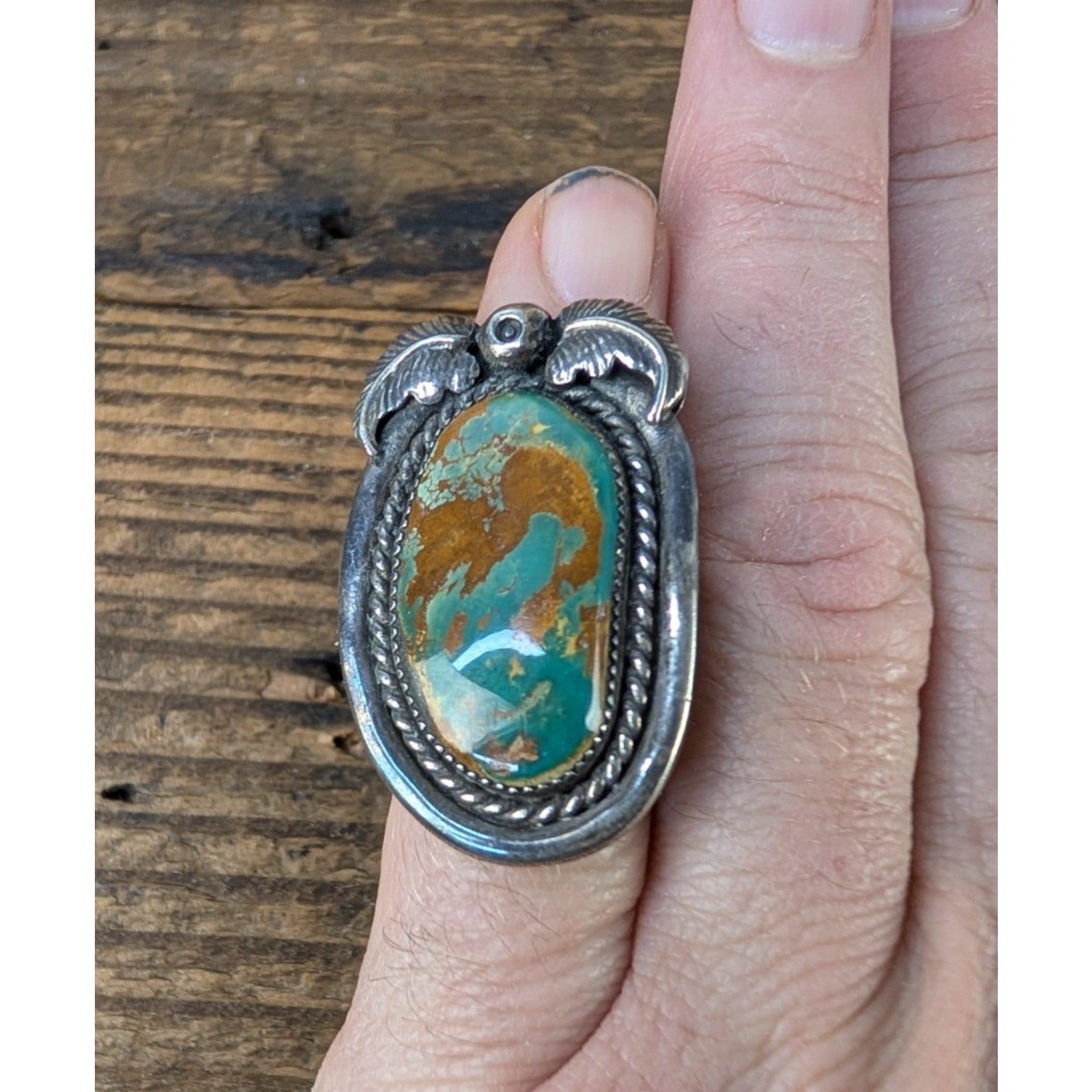 Royston Turquoise Sterling Silver Native Ring by Ruben Castillo Size 5 3/4